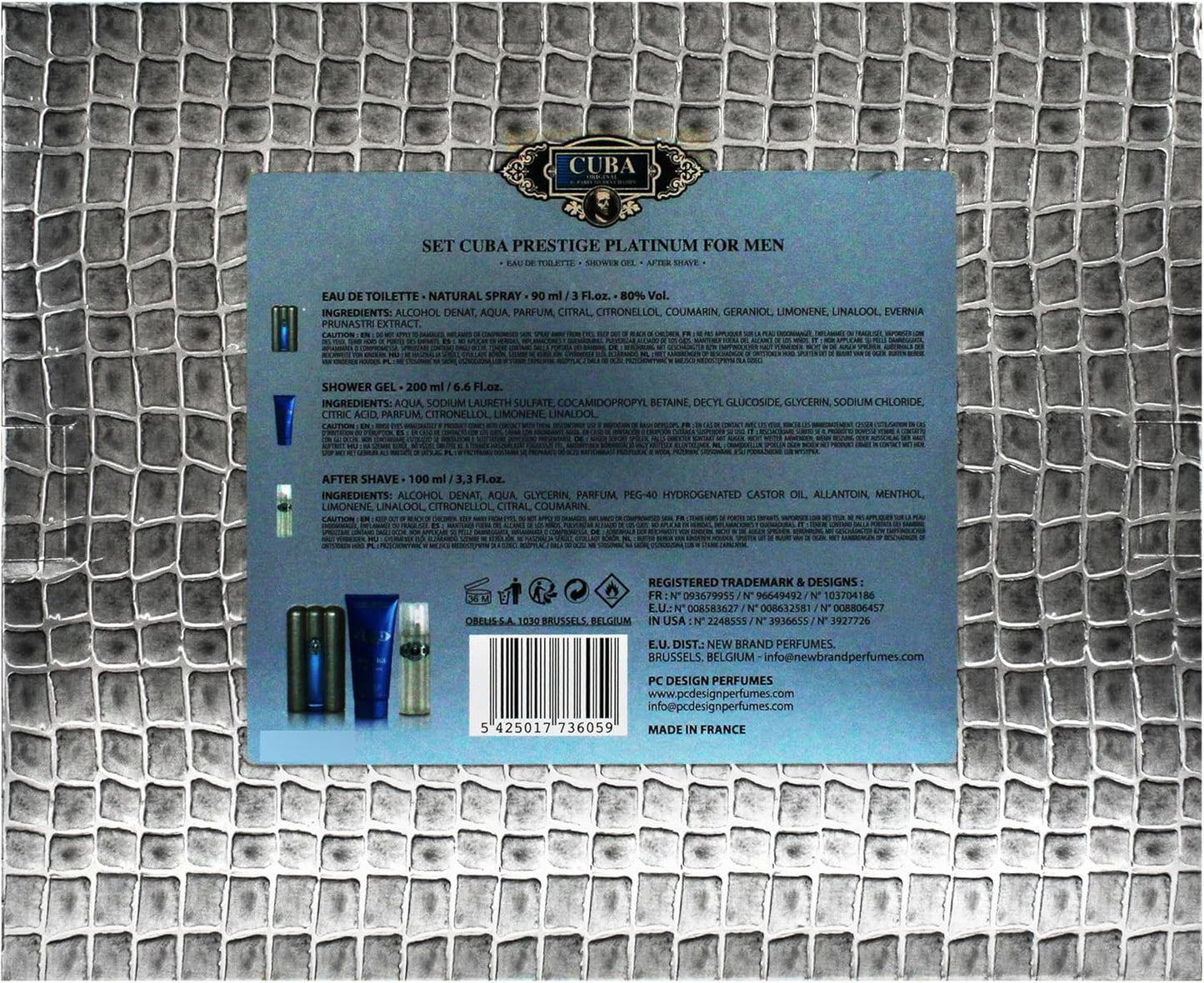 Set Cuba Prestige Platinum 3Pzs 90Ml Edt Spray/ Shower Gel 200Ml/ After Shave 100Ml Spray - Hombre