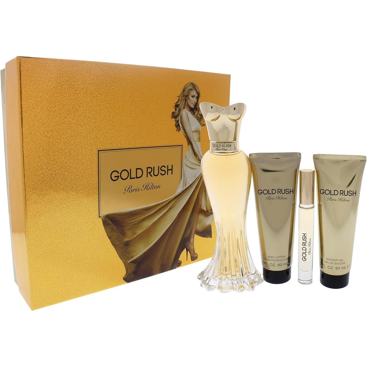 Set Paris Hilton Gold Rush 4 Pzs 100Ml Edp Spray/ Body Lotion 90Ml/ Shower Gel 90Ml/10Ml Edp Spray - Mujer