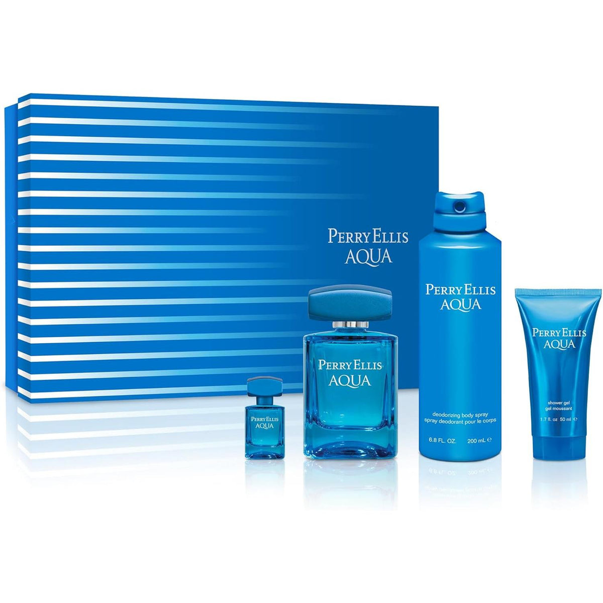Set Perry Ellis Aqua 4Pzs 100Ml Edt Spray/ Shower Gel 50Ml/ Desodorante 170Gr Spray/ 7.5 Ml Edt Spray - Hombre