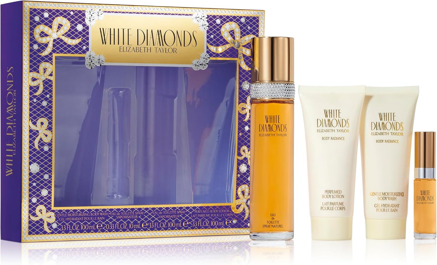 Set Elizabeth Taylor White Diamonds 4Pzs 100Ml Edt Spray/ Body Lotion 100Ml/ Body Wash 100Ml/ 10Ml Edt Spray - Mujer