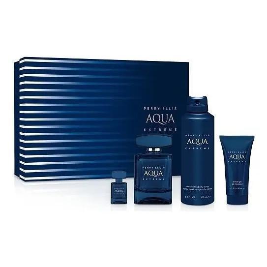 Set Perry Ellis Aqua Extreme 4Pzs 100Ml Edt Spray/ Shower Gel 50Ml/ Desodorante 170Ml Spray/ 7.5Ml Edt Spray - Hombre