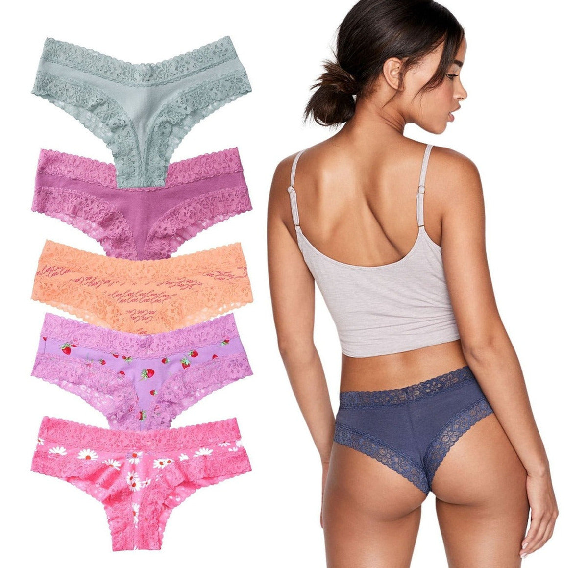 3 pz Panties Bikini Cheeky Encaje Victoria Secret - Talla S
