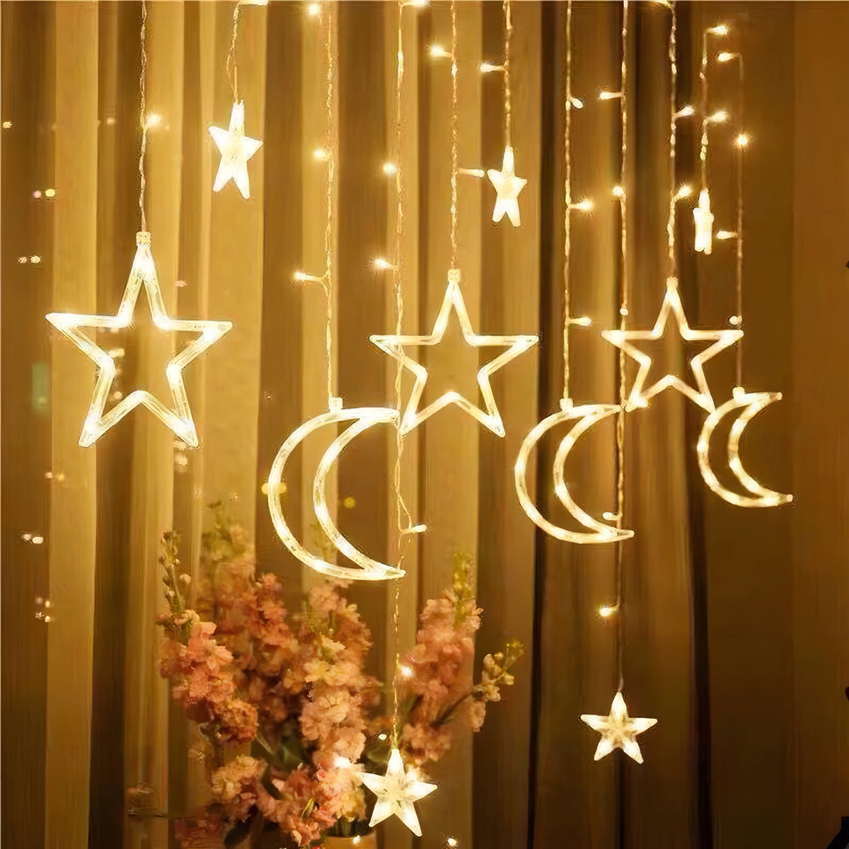 Cascada Navideña Serie Luces Led Lunas Estrellas 3m Calida