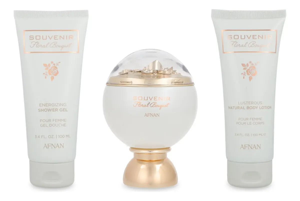 Set Afnan Souvenir Floral Bouquet 3Pzs 100Ml Edp Spray/ Body Lotion 100Ml/ Shower Gel 100Ml - Mujer