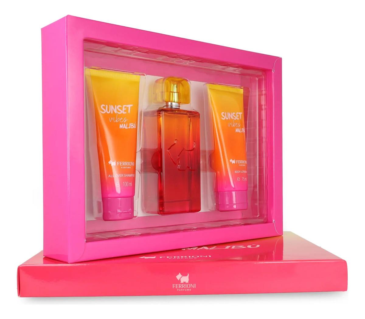Ferrioni Set Ferrioni Sunset Vibes Malibu 3Pzs 100Ml Edt Spray/ Body Shampoo 100Ml/ Body Lotion 75Ml - Mujer