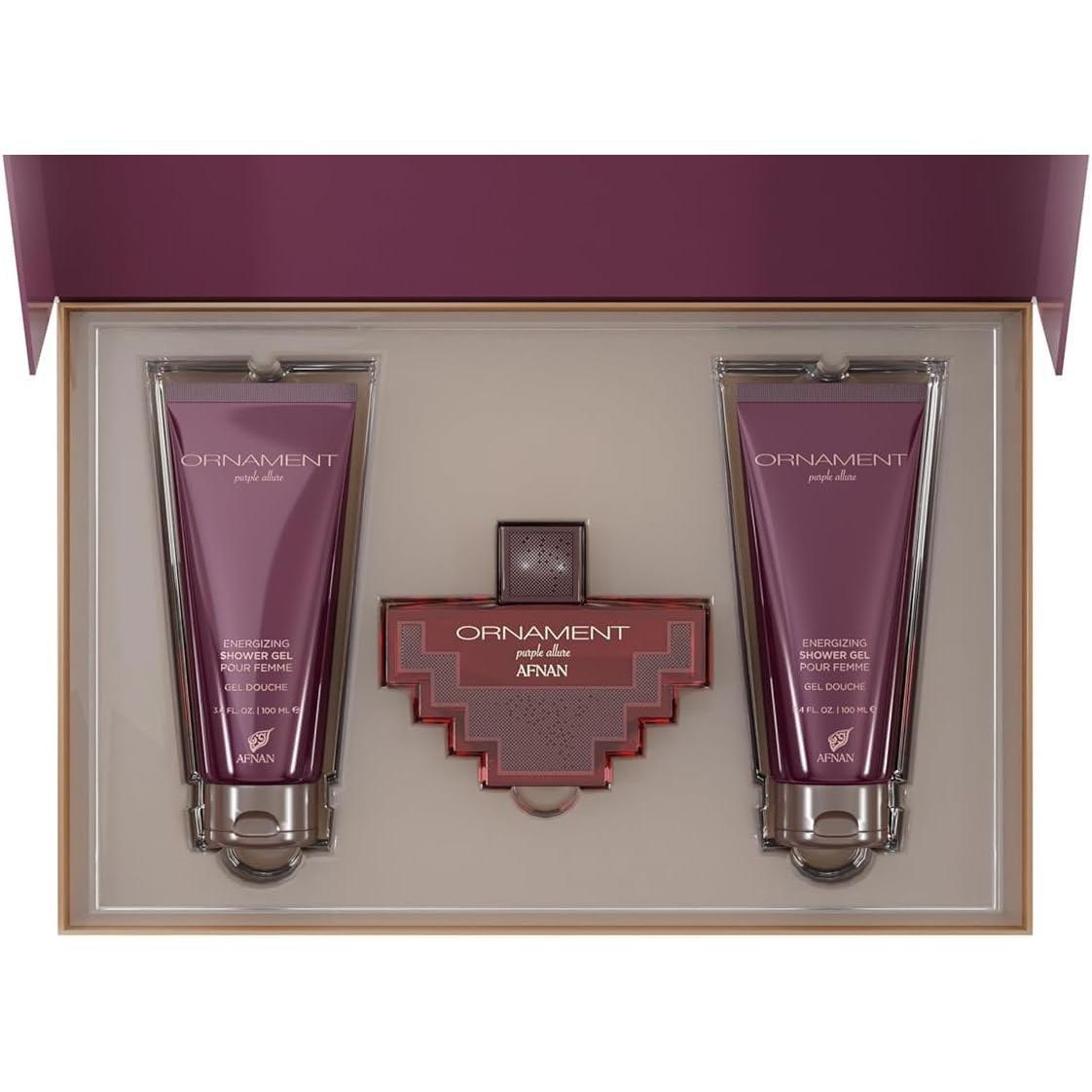 Set Afnan Ornament Purple Allure 3Pzs 100Ml Edp Spray/ Body Lotion 100Ml/ Shower Gel 100Ml - Mujer