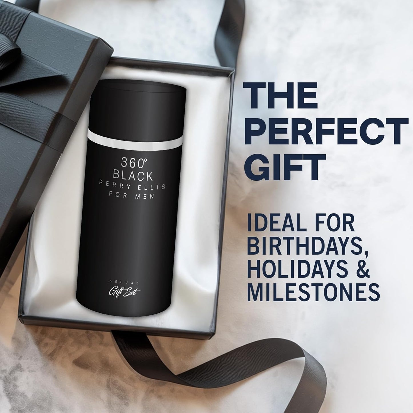 Perry Ellis Set 360 Black para Hombre - 3 Piezas - Perfume, Gel de Ducha y Miniatura - Regalo Deluxe