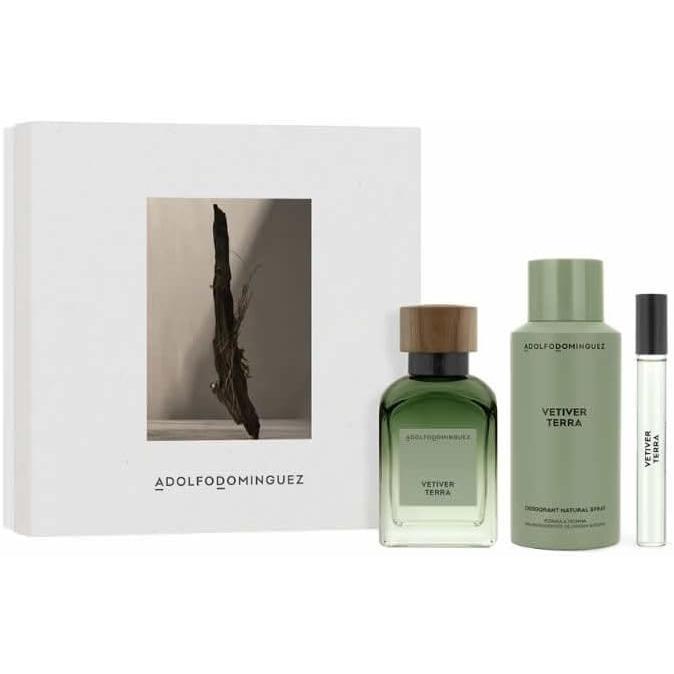 Adolfo Dominguez Set Vetiver Terra 3Pzs 120Ml Edp Spray/ Desodorante 150Ml Spray/ 10Ml Edp Spray - Hombre