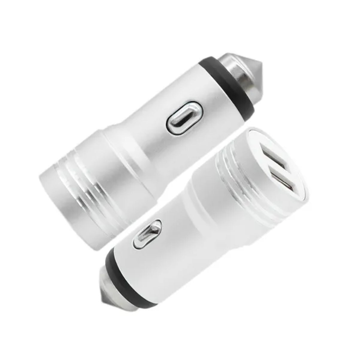 Cargador De Auto 2 Puertos Usb 2.4a Martillo De Seguridad - Plateado - PriceOnLine