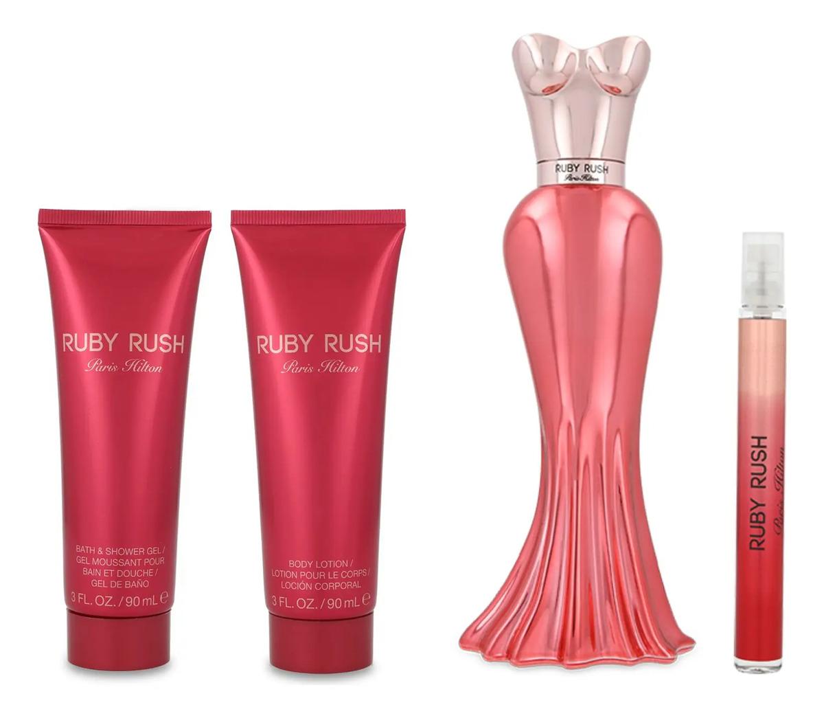 Set Paris Hilton Ruby Rush 4Pzs 100Ml Edp Spray/ Body Lotion 90Ml/ Shower Gel 90Ml/ 10Ml Edp Spray - Mujer