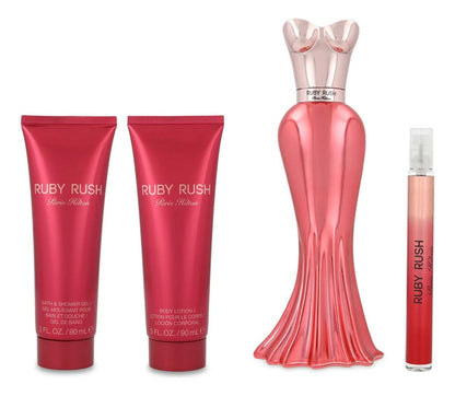 Set Paris Hilton Ruby Rush 4Pzs 100Ml Edp Spray/ Body Lotion 90Ml/ Shower Gel 90Ml/ 10Ml Edp Spray - Mujer