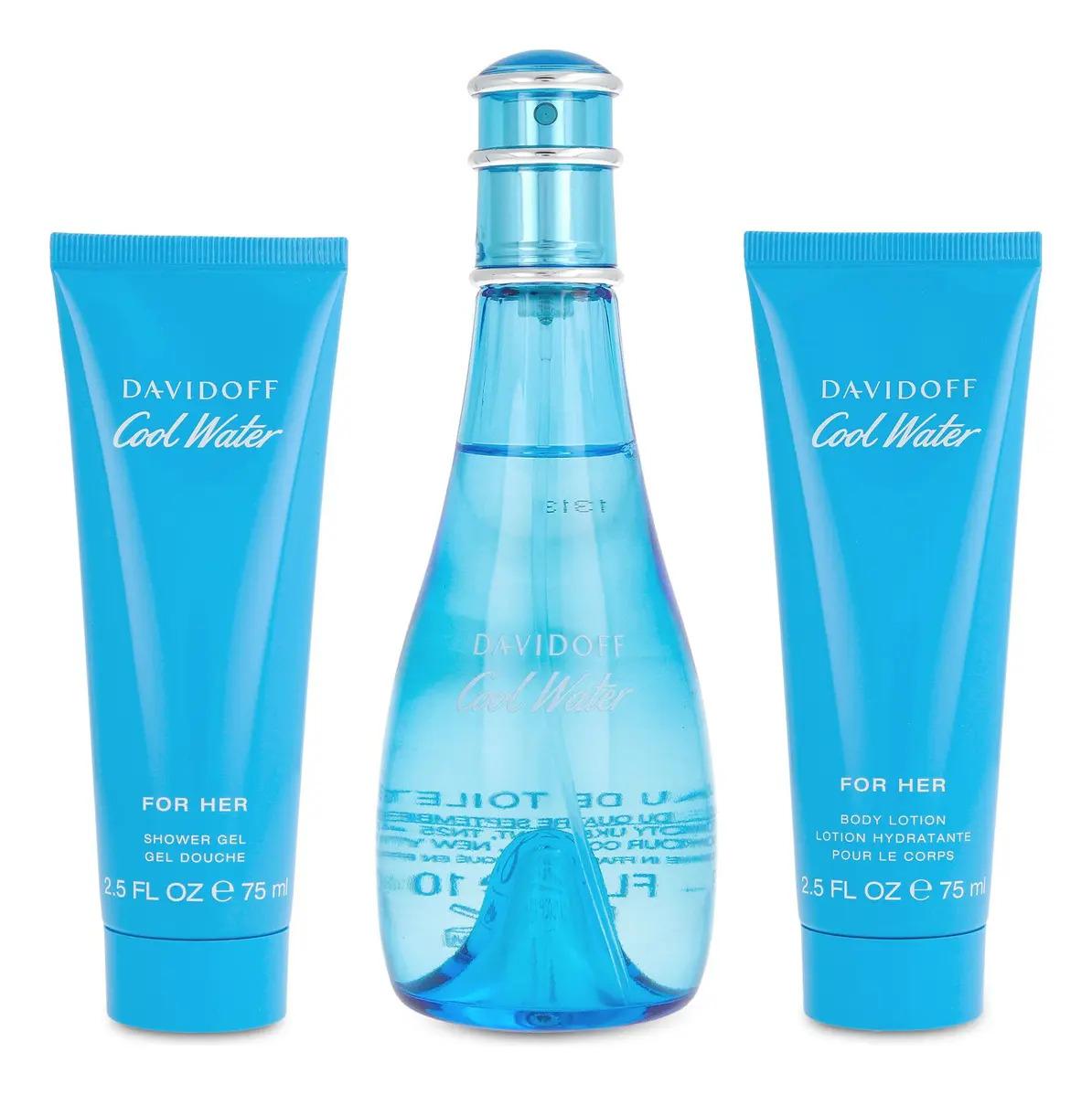 Set Cool Water Davidoff  3Pzs 100Ml Edt Spray/ Body Lotion 75Ml/ Shower Gel 75Ml - Mujer