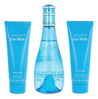 Set Cool Water Davidoff  3Pzs 100Ml Edt Spray/ Body Lotion 75Ml/ Shower Gel 75Ml - Mujer