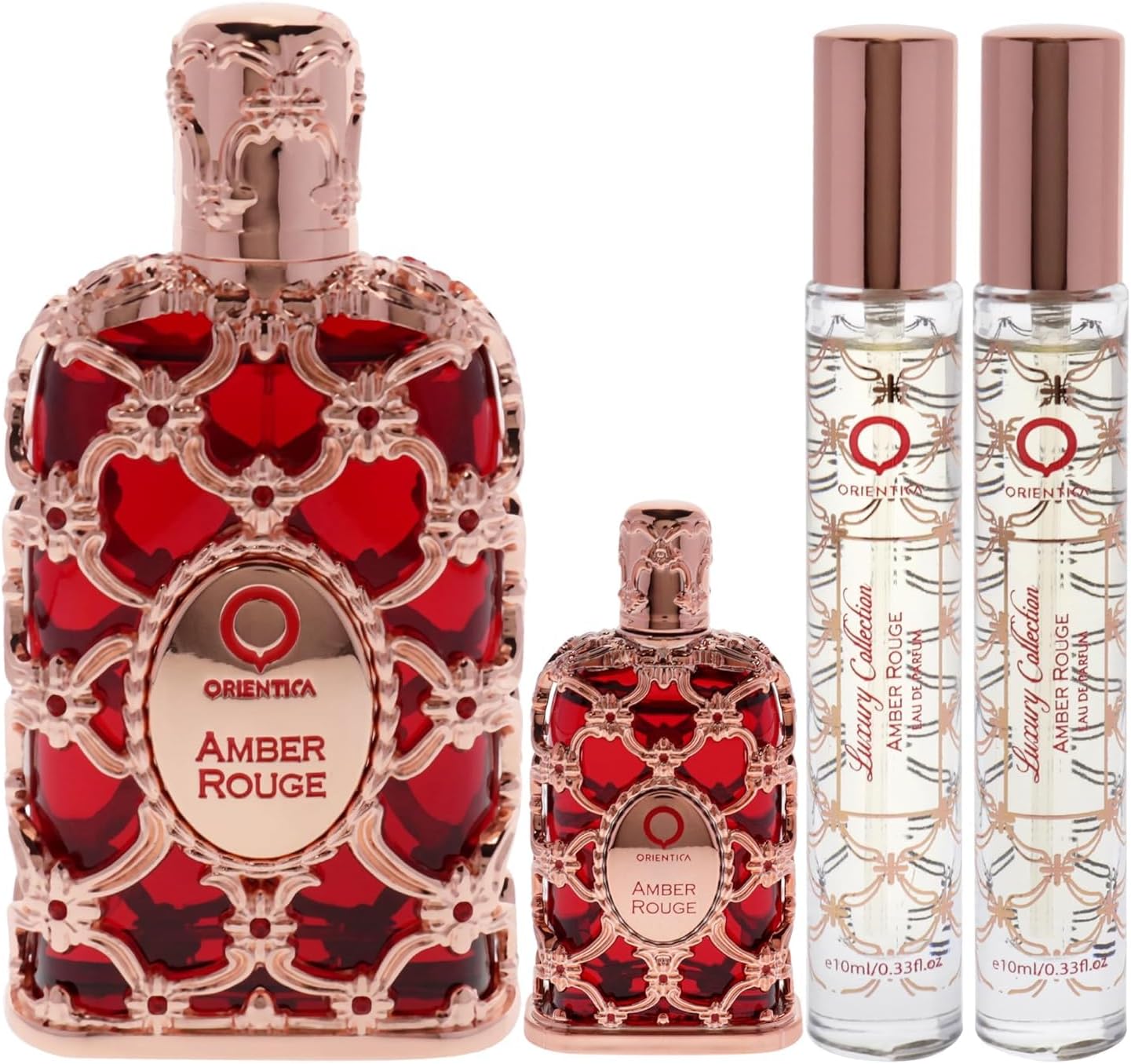 Set Orientica Luxury Collection Amber Rouge 4Pzs 80Ml Edp Spray/ 7.5Ml Edp/ 10Ml Edp Spray X2 - Unsex