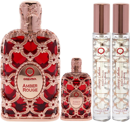 Set Orientica Luxury Collection Amber Rouge 4Pzs 80Ml Edp Spray/ 7.5Ml Edp/ 10Ml Edp Spray X2 - Unsex