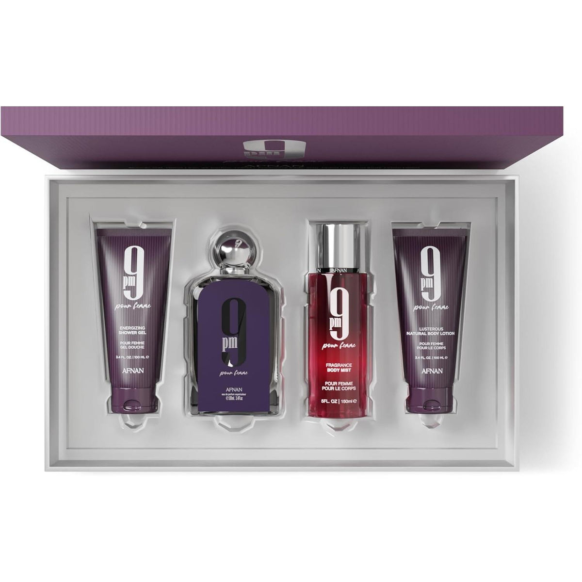 Afnan Set 9pm Pour Femme Dama 4 Piezas - Perfume y Cuidado Corporal para Mujer