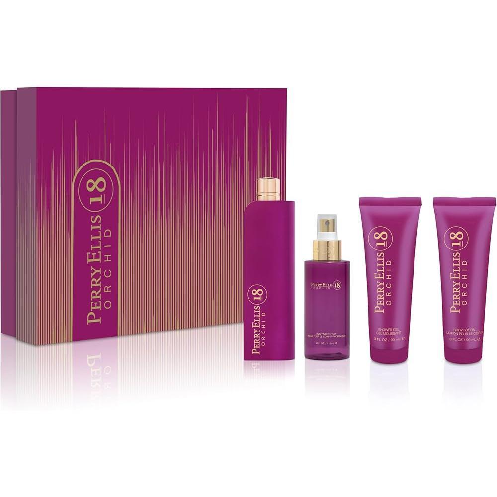 Set Perry Ellis 18 Orchid 4Pzs 100Ml Edp Spray/ Body Lotion 90Ml/ Shower Gel 90Ml/ Body Mist 118Ml Spray - Mujer