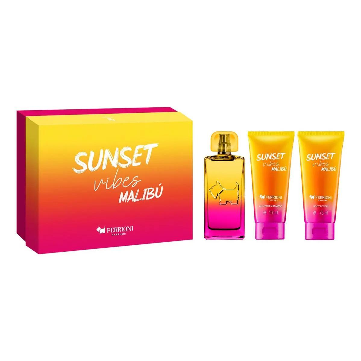 Ferrioni Set Ferrioni Sunset Vibes Malibu 3Pzs 100Ml Edt Spray/ Body Shampoo 100Ml/ Body Lotion 75Ml - Mujer
