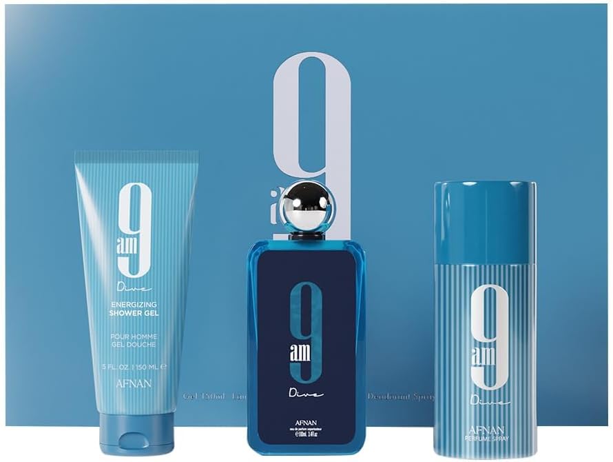 Afnan Set 9am Dive Unisex 3 Piezas para Hombre - Perfume y Gel de Ducha - Regalo Ideal para Él