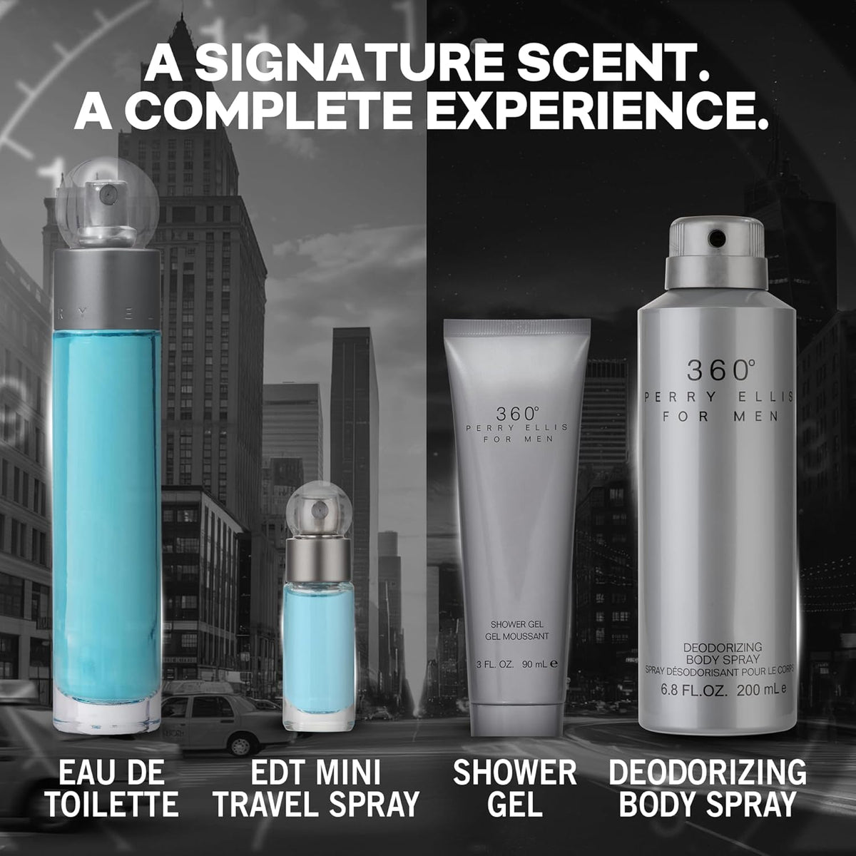 Set Perry Ellis 360° 4Pzs 100Ml Edt Spray/Shower Gel 90Ml/ Desodorante 170G Spray/ 7.5Ml Edt Spray - Hombre