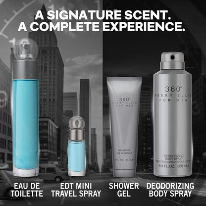 Set Perry Ellis 360° 4Pzs 100Ml Edt Spray/Shower Gel 90Ml/ Desodorante 170G Spray/ 7.5Ml Edt Spray - Hombre