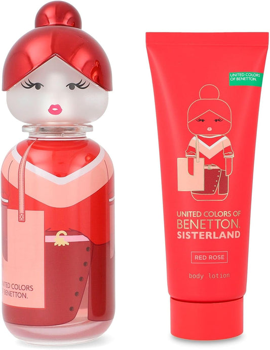 Set Benetton Sisterland Red Rose 2Pzs 80Ml Edt Spray/ Body Lotion 75Ml - Mujer