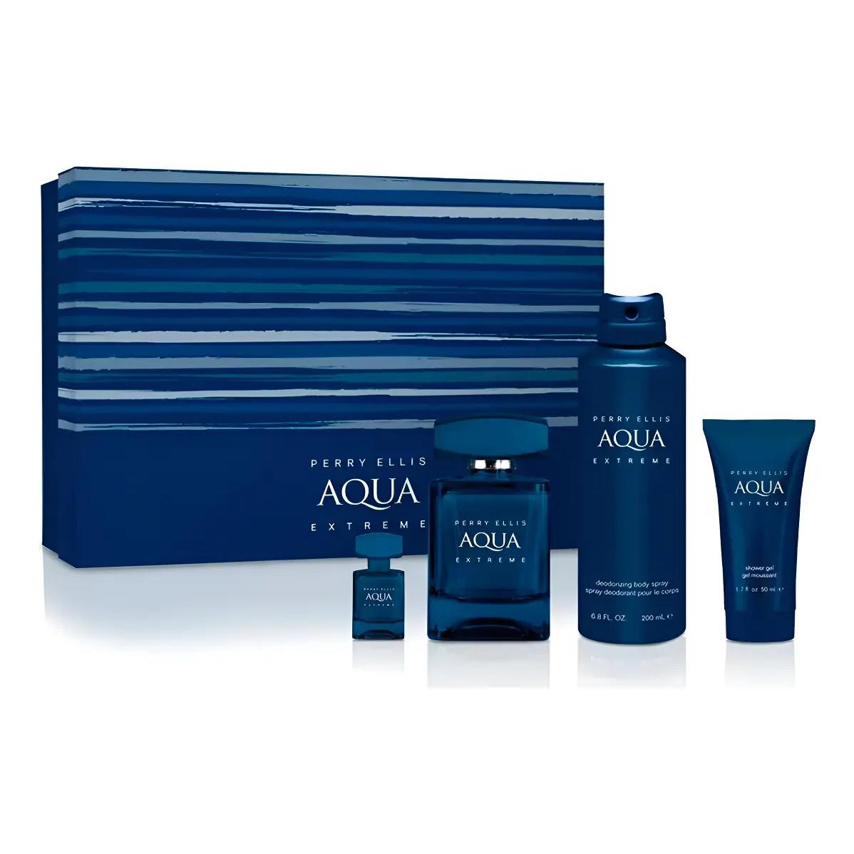 Set Perry Ellis Aqua Extreme 4Pzs 100Ml Edt Spray/ Shower Gel 50Ml/ Desodorante 170Ml Spray/ 7.5Ml Edt Spray - Hombre