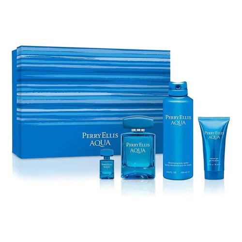 Set Perry Ellis Aqua 4Pzs 100Ml Edt Spray/ Shower Gel 50Ml/ Desodorante 170Gr Spray/ 7.5 Ml Edt Spray - Hombre