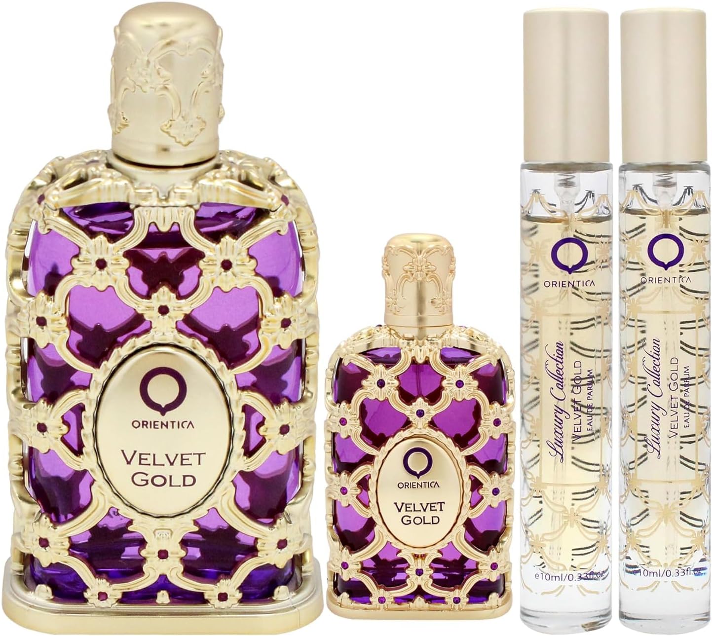 Set Orientica Luxury Collection Velvet Gold 4Pzs 80Ml Edp Spray/ 7.5Ml Edp/ 10Ml Edp Spray X2 - Unsex