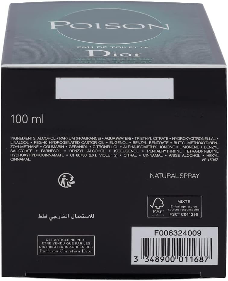 Poison Dama Christian Dior 100 ml Edt Spray - Mujer