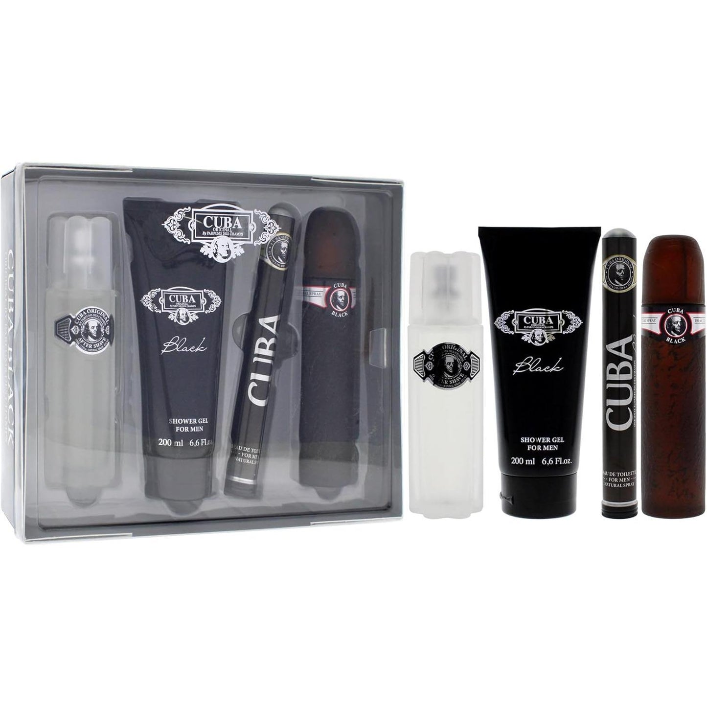 Cuba Paris Set Cuba Black Des Champs 4 Pz para Hombre Fragancia Amaderada con Bergamota y Jazmín
