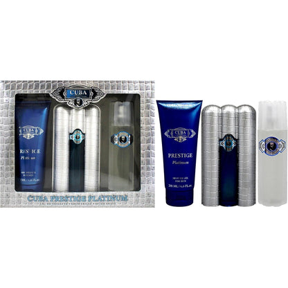 Set Cuba Prestige Platinum 3Pzs 90Ml Edt Spray/ Shower Gel 200Ml/ After Shave 100Ml Spray - Hombre