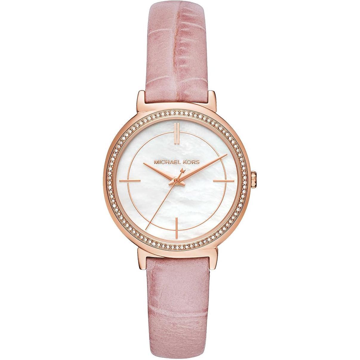 Michael Kors Reloj Mk2663 para Mujer con Correa de Cuero Rosa y Dial de Concha Elegante