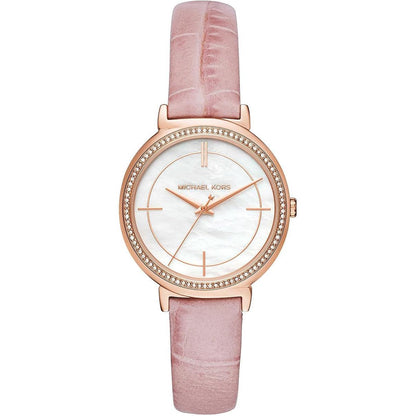 Michael Kors Reloj Mk2663 para Mujer con Correa de Cuero Rosa y Dial de Concha Elegante