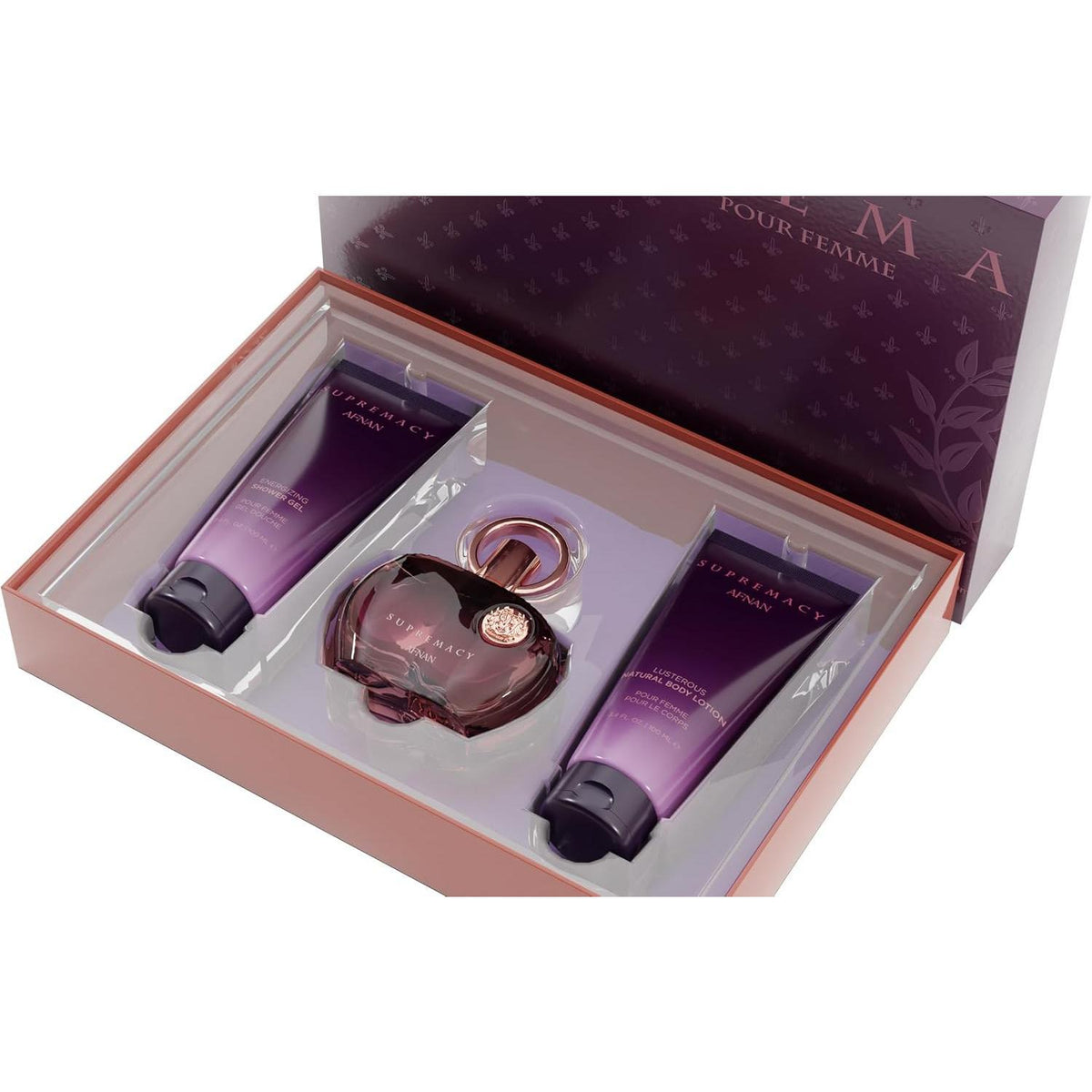 Set Afnan Supremacy Purple 3Pzs 100Ml Edp Spray/ Body Lotion 100Ml/ Shower Gel 100Ml - Mujer