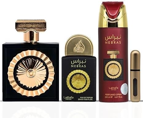 Set Lattafa Pride Nebras 4Pzs 100Ml Edp Spray/ Body Spray 200Ml/ 20Ml Edp Spray/ Perfumero Rellenable - Unisex