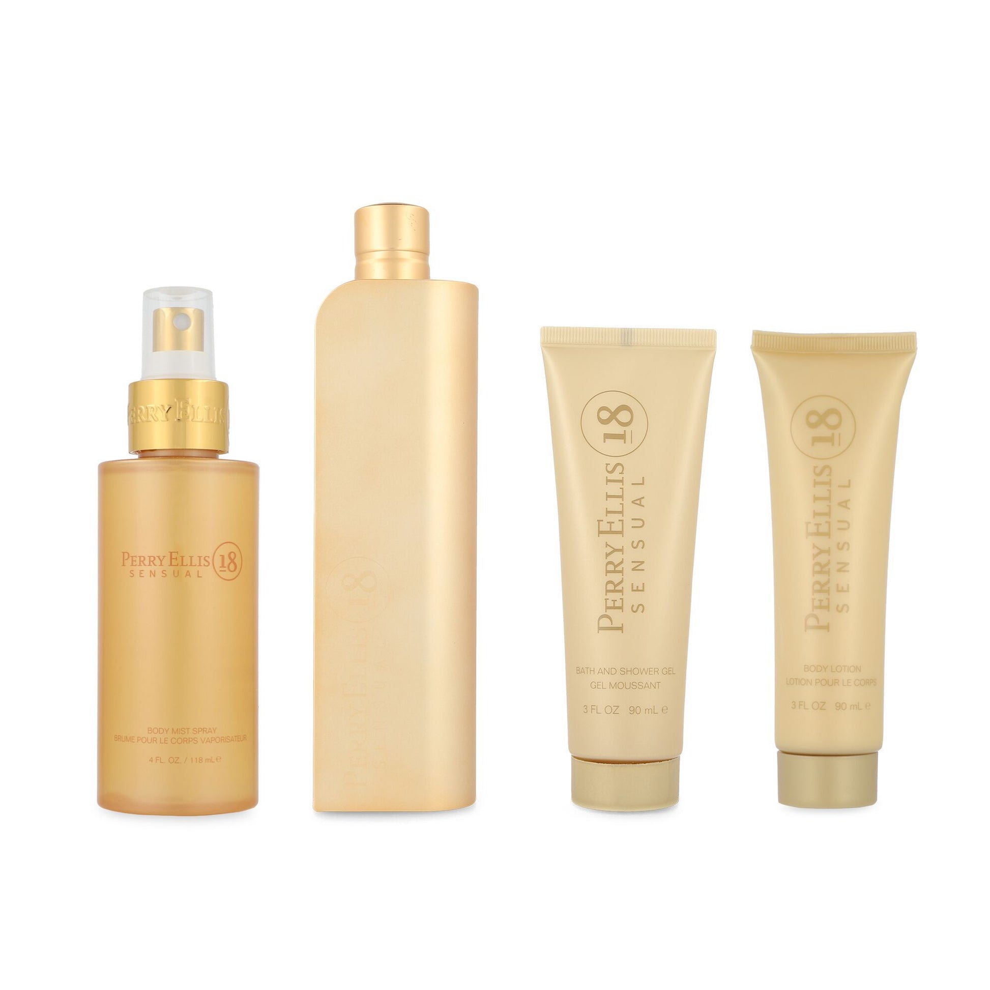 Set Perry Ellis 18 Sensual 4Pzs 100Ml Edp Spray/ Shower Gel 90Ml/ Body Mist 118Ml Spray/ Body Lotion 90Ml - Mujer