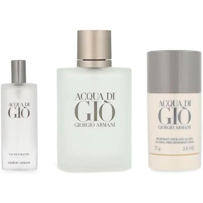 Set Acqua Di Gio 3Pzs 100Ml Edt Spray/ 15Ml Edt Spray/ Desodorante Stick 75G - Hombre