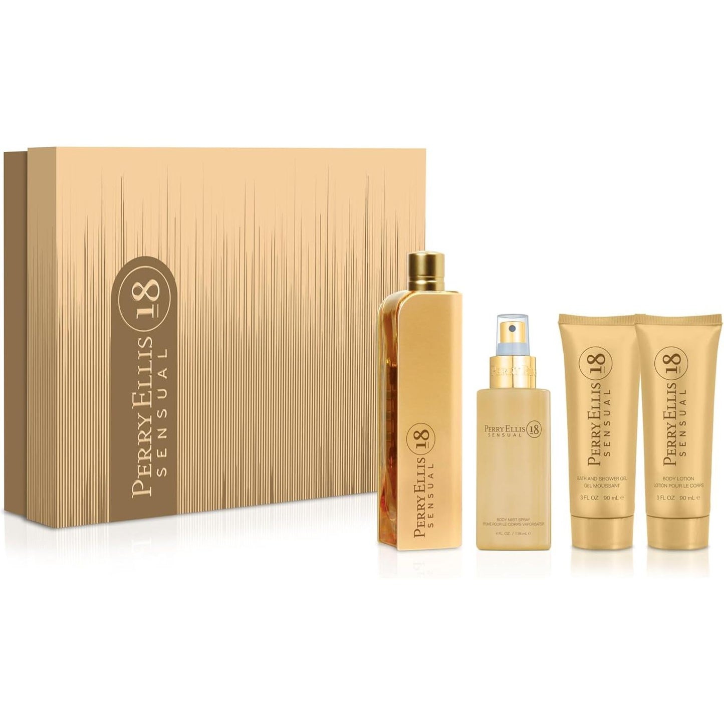 Set Perry Ellis 18 Sensual 4Pzs 100Ml Edp Spray/ Shower Gel 90Ml/ Body Mist 118Ml Spray/ Body Lotion 90Ml - Mujer