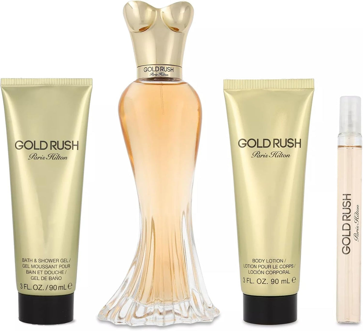 Set Paris Hilton Gold Rush 4 Pzs 100Ml Edp Spray/ Body Lotion 90Ml/ Shower Gel 90Ml/10Ml Edp Spray - Mujer