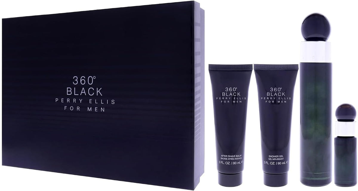 Set Perry Ellis 360° Black 4Pzs 100Ml Edt Spray/ Shower Gel 90Ml/ After Shave Balm 90Ml/ 7.5Ml Edt Spray - Hombre