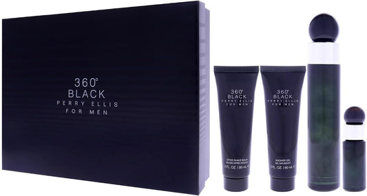 Set Perry Ellis 360° Black 4Pzs 100Ml Edt Spray/ Shower Gel 90Ml/ After Shave Balm 90Ml/ 7.5Ml Edt Spray - Hombre