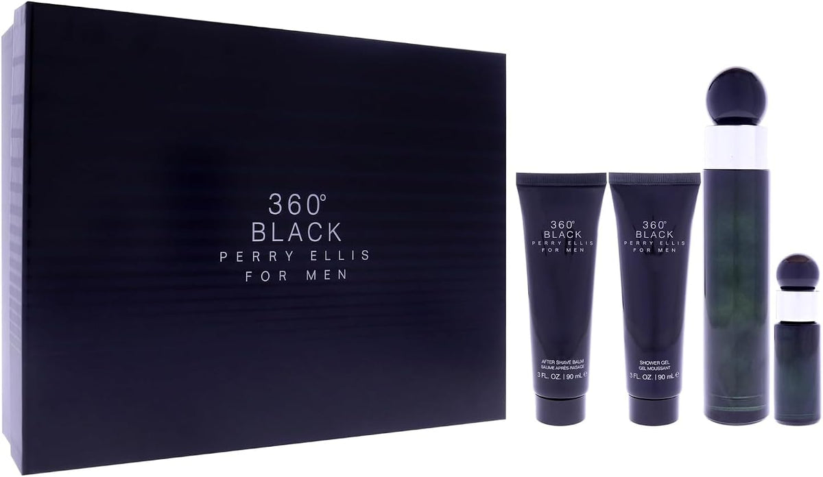 Set Perry Ellis 360° Black 4Pzs 100Ml Edt Spray/ Shower Gel 90Ml/ After Shave Balm 90Ml/ 7.5Ml Edt Spray - Hombre