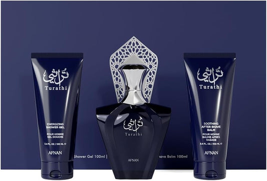 Set Afnan Turathi Blue 3Pzs 90Ml Edp Spray/ Shower Gel 100Ml/ After Shave 100Ml - Hombre