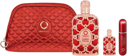 Set Orientica Luxury Collection Amber Rouge 4Pzs 80Ml Edp Spray/ Perfumero Rellenable / Bolso Pequeño/ 7.5Ml Edp