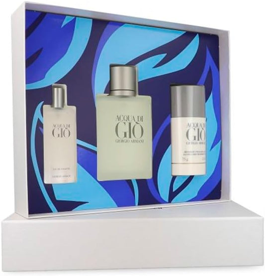Set Acqua Di Gio 3Pzs 100Ml Edt Spray/ 15Ml Edt Spray/ Desodorante Stick 75G - Hombre
