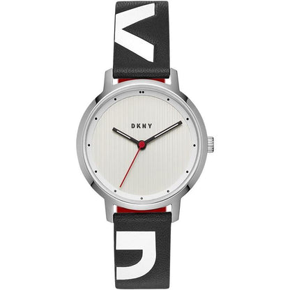 DKNY Reloj Ny2717 para Mujer con Correa Negra y Detalles Blancos y Rojos