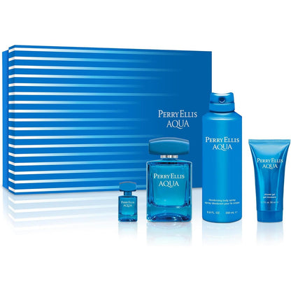 Set Perry Ellis Aqua 4Pzs 100Ml Edt Spray/ Shower Gel 50Ml/ Desodorante 170Gr Spray/ 7.5 Ml Edt Spray - Hombre