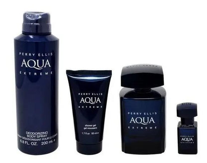Set Perry Ellis Aqua Extreme 4Pzs 100Ml Edt Spray/ Shower Gel 50Ml/ Desodorante 170Ml Spray/ 7.5Ml Edt Spray - Hombre