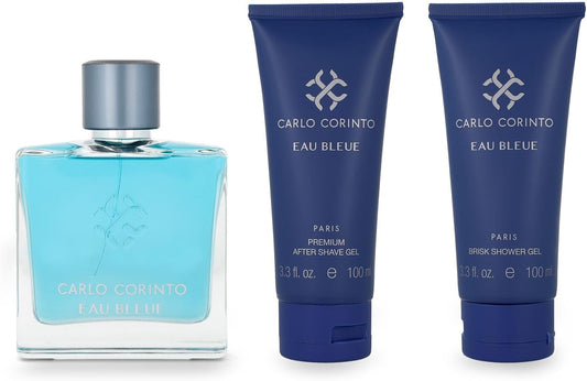 Set Carlo Corinto Eau Bleue 3Pzs 100Ml Edt Spray/ Brisk Shower Gel 100Ml/ After Shave Gel 100Ml - Hombre